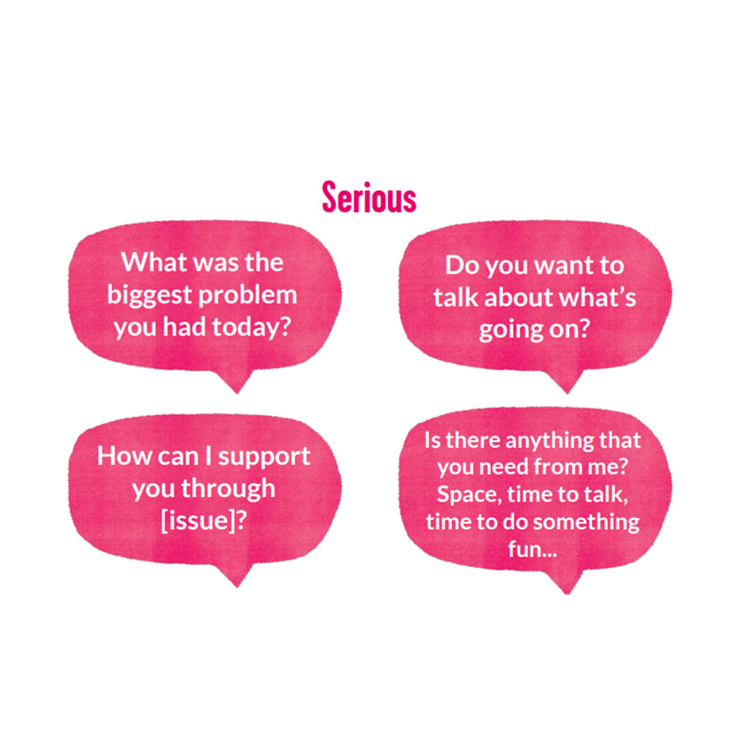 YoungMindsUK's tweet photo. Starting a conversation with your child can be difficult, especially if you’re worried that they’re having a hard time. Here are some conversation ideas to help you start things off. https://t.co/cZjsKe38w0