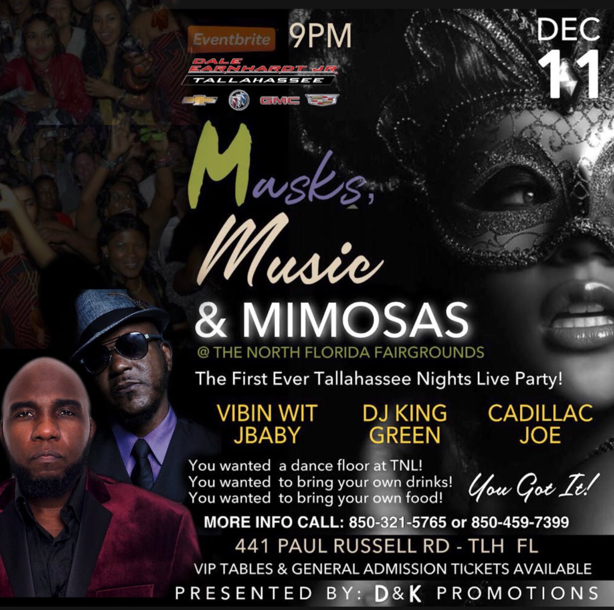 TNL Party this Saturday December 11 at The North Florida Fairgrounds! Live TNL Band, 3 DJS, Dance Floor, Bring your own drinks and food?! This party is a new vibe from TNL. Get your tickets here: eventbrite.com/e/masks-music-…