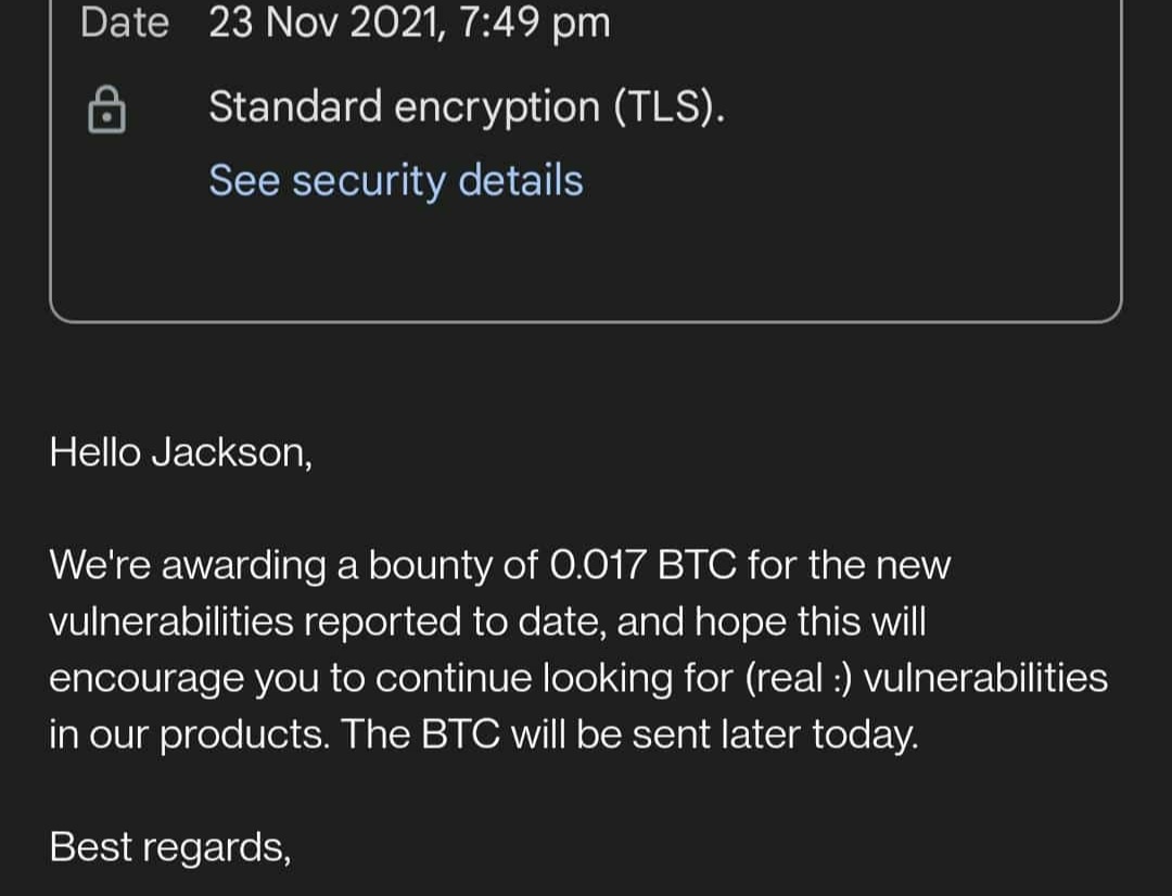 Jacksonkv22's tweet photo. Enumerate all the subdomain's and functionalities.
Delete the csrf parameter and value.
Provide null csrf token as a bypass.
Xss payload :- <img src=x onerror=prompt(1)>  
autorize burp ext for access &amp; priv vulns. 
#bugbounty https://t.co/cKxOF7yJpm