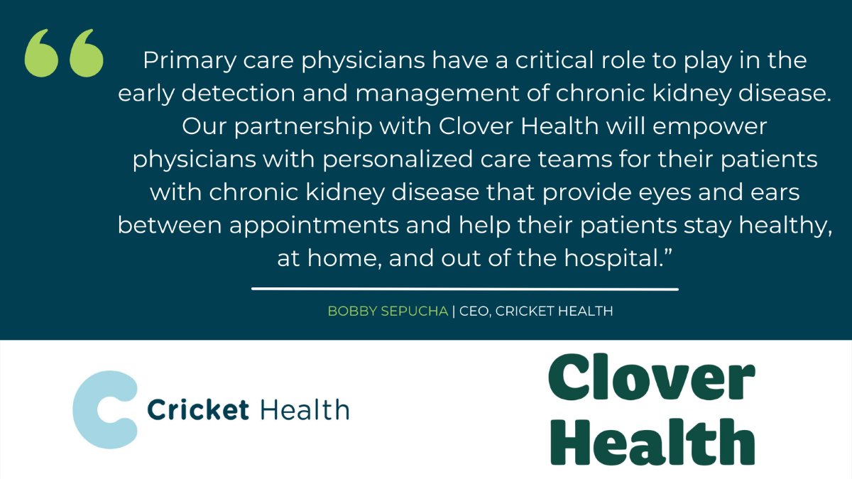 InterwellHealth's tweet photo. We are proud to announce our new partnership with @CloverHealth. We’re excited to work with Clover to help identify kidney disease early and provide personalized support to Medicare Advantage beneficiaries nationwide. https://t.co/mShqAdJcWC https://t.co/0K3Gx2CAFo