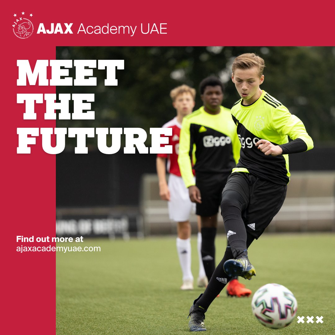 Let's find out if you have what it takes 🤓👇
An Ajax player:

⚽️ Is creative in his actions and making choices.
⚽️ Shares a goal with his teammates and likes to work together to make it happen.
⚽️ Always takes initiative.

Register now
ajaxacademyuae.com
