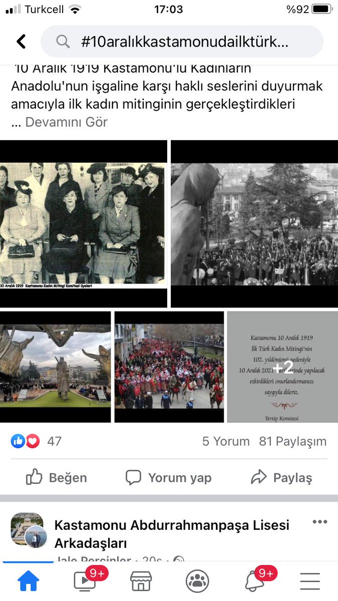 Kurtuluş Savaşında Anadolu’nun işgaline karşı seslerini duyurmak amacıyla ilk kadın mitinginin 10.Aralık.1919 tarihinde Kastamonu da gerçekleştirildiği tarihtir.<a href="/sefikaygol/">Şefik AYGÖL</a> <a href="/MustafaGungorlu/">Mustafa GÜNGÖRLÜ</a> @BulentComert06