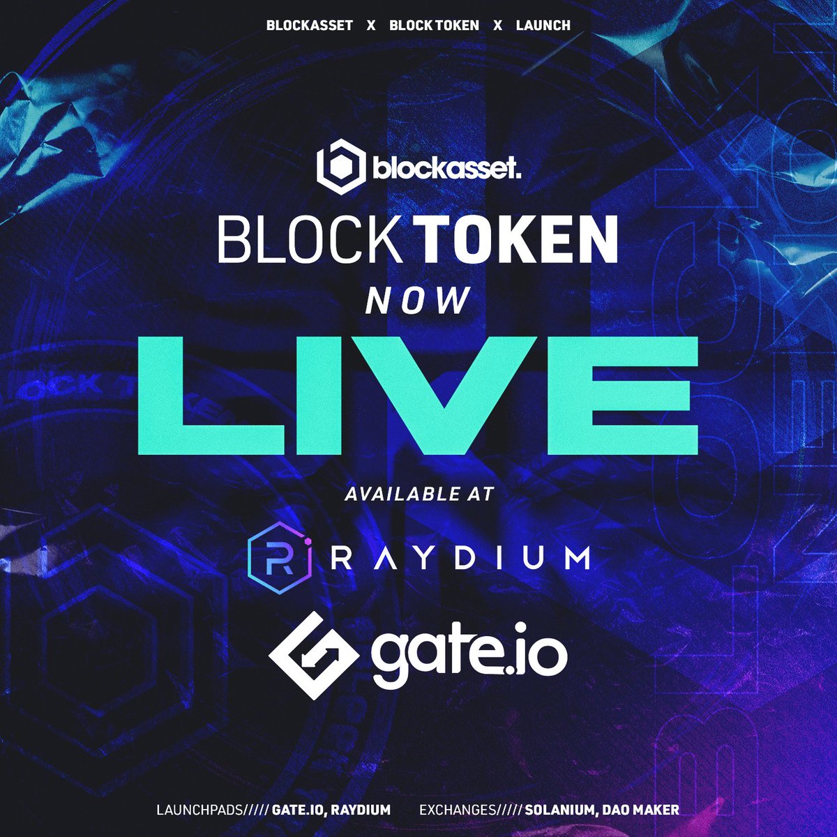 Blockassetco's tweet photo. And just like that, WE ARE LIVE! 🚀

Our native token, $BLOCK is now available for trading on CEX @gate_io!

https://t.co/CLJ3yiKmtD https://t.co/38A601DBgP