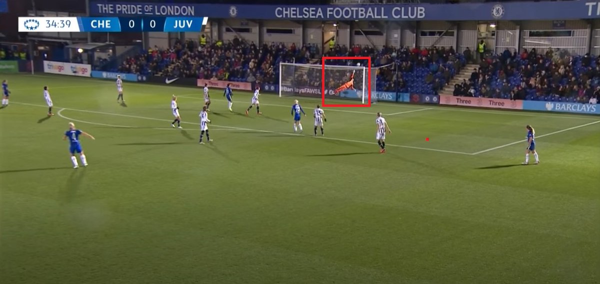 somethingleft's tweet photo. Ma non avevano detto che nel calcio femminile i portieri (o suggeritemi come è opportuno chiamarle visto che non si tratta di genere maschile) non servono a niente e che le porte sono troppo grandi per loro? #UWCL #ChelseaJuve #Peyraud https://t.co/AFn7OpZ0f6
