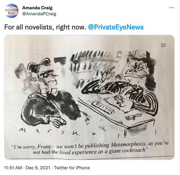 paulclammer's tweet photo. This cartoon would be a lot funnier if hadn't been tweeted by a writer who helped whip up an online lynchmob against women writers of colour who patiently &amp; politely pointed out the racism in a book by one of her friends. An online lynchmob that – checks notes – is still active. https://t.co/8TY4g6LKG1
