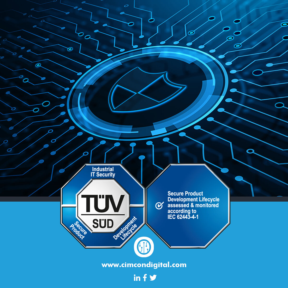 MachineAstro's tweet photo. #cimcondigital is proud to announce that we have secured the international certificate for IEC 62443-4-1. The certificate ensures that our organization is process compliant for the secure development of products used in industrial automation and control systems.  #certification https://t.co/2ny8X3WgWM
