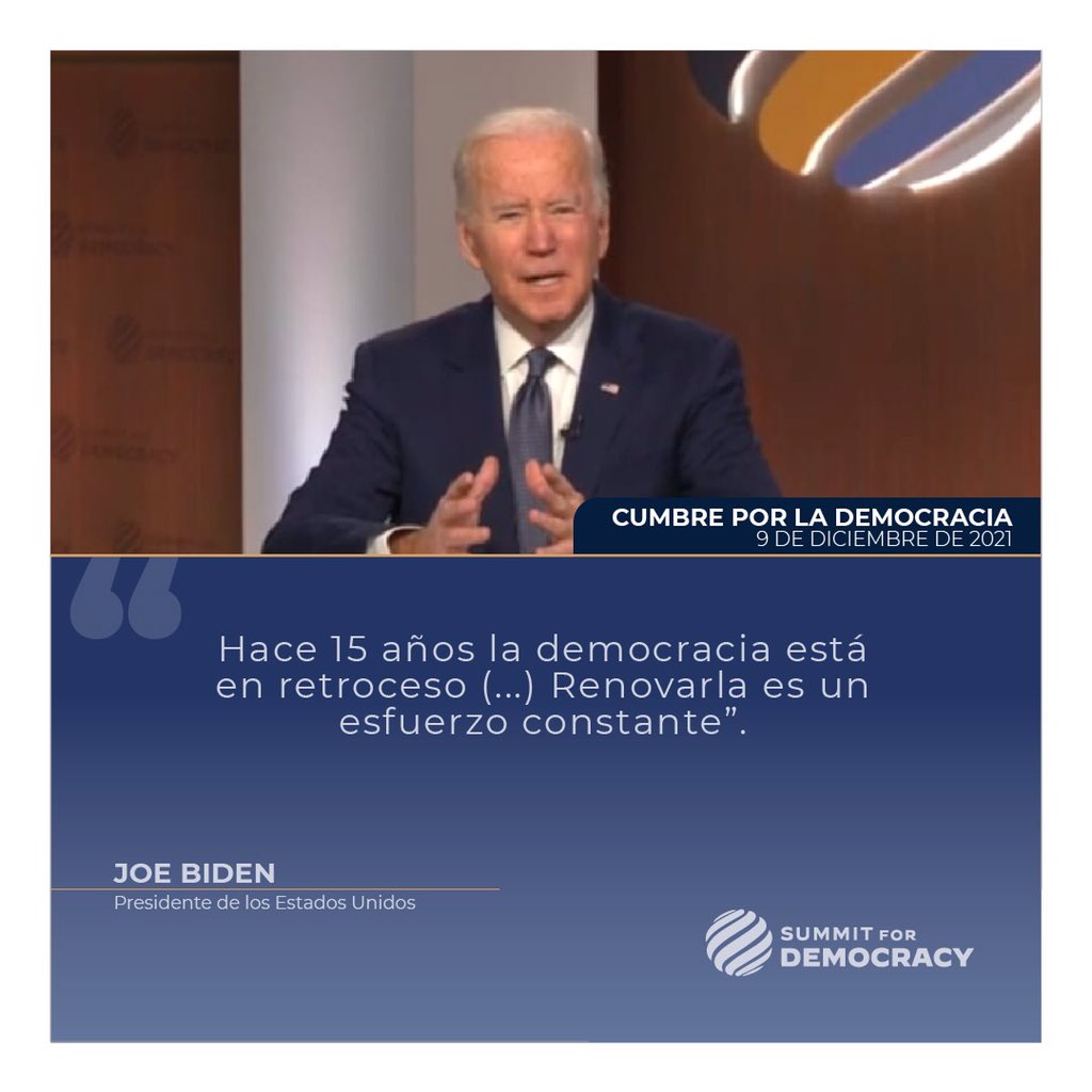 El Presidente de los #EEUU, <a href="/JoeBiden/">Joe Biden</a>, dio inicio hoy #9Nov al #SummitForDemocracy. 

Compartimos con el que la lucha contra los autoritarismos es clave para la defensa de la democracia.

En este enlace pueden ver su intervención inaugural 👇

youtu.be/Ffftewk3q9U