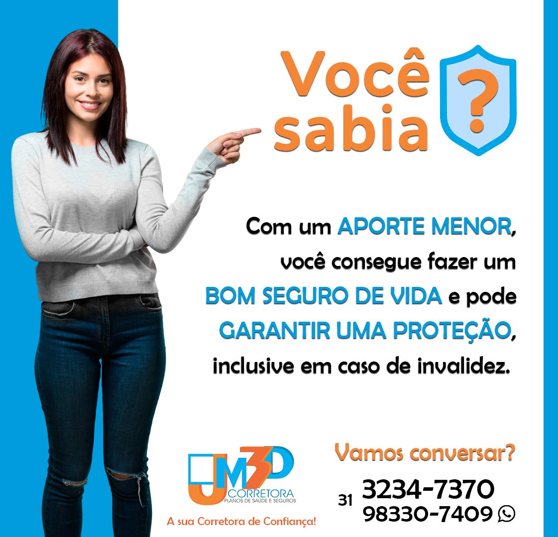 Não podemos impedir que imprevistos aconteçam. Mesmo quando a saúde está em dia, acidentes e outros contratempos podem comprometer a nossa rotina.
.
Nesta hora, faz toda a diferença ter um SEGURO DE VIDA.
.
 📞31 - 3234-7370
📲31 - 98330-7409 - wpp
🌐jm3dcorretora.com.br