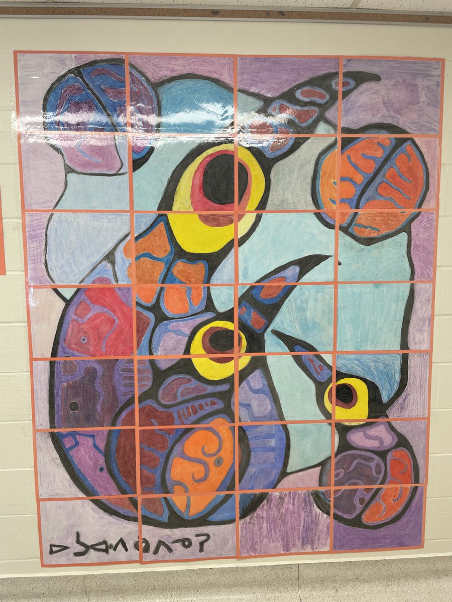 DaleRoadSenior's tweet photo. Grade 8 collaborative Norval Morriseau mural by class 83 in Ms. Cashin’s Art class. https://t.co/8WPZcyO1Ej