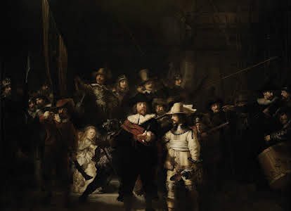 DAC TRIVIA 

Who is the artist?
1.Picasso  
2.Rembrandt
3.Caravaggio
4.Sir Tenebris’m

Bonus, title?
1.Muster
2.The 13th of November
3.The Night Watch
4.The Kings Men