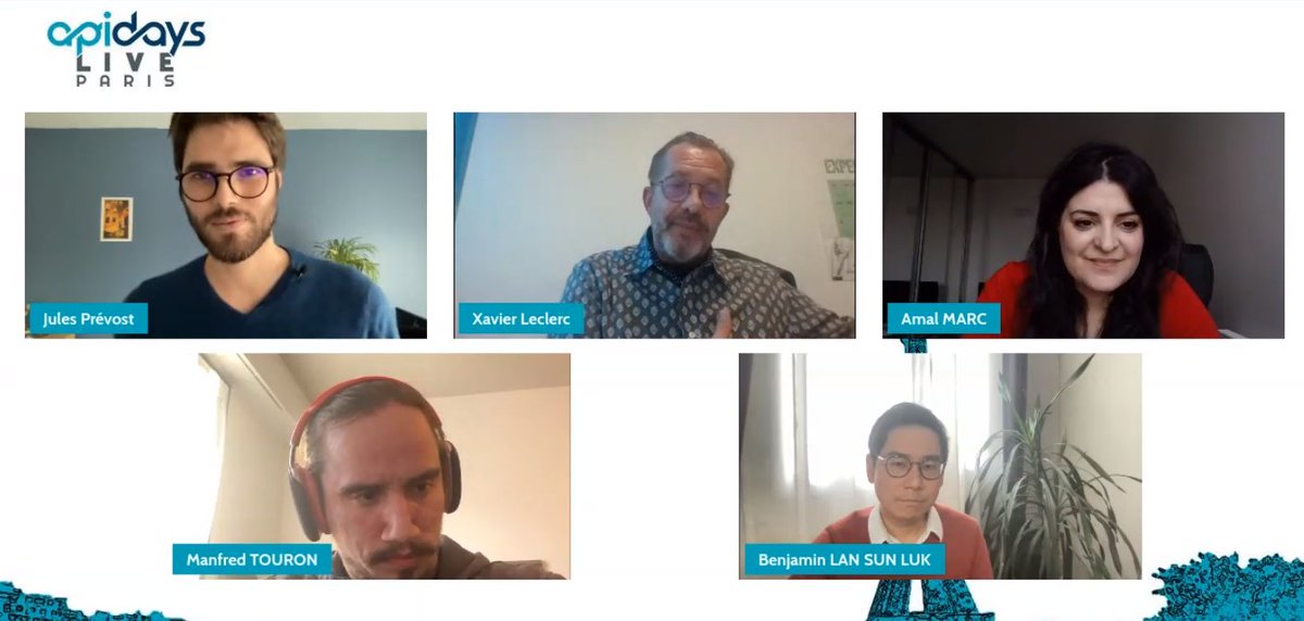 APIdaysGlobal's tweet photo. Filling the gap between DPOs and developers @prevost_jules, Amal Marc, @benjaminlsl @letolegal, Xavier Leclerc @theNeoshields and @moul https://t.co/cKLbkeNuXb