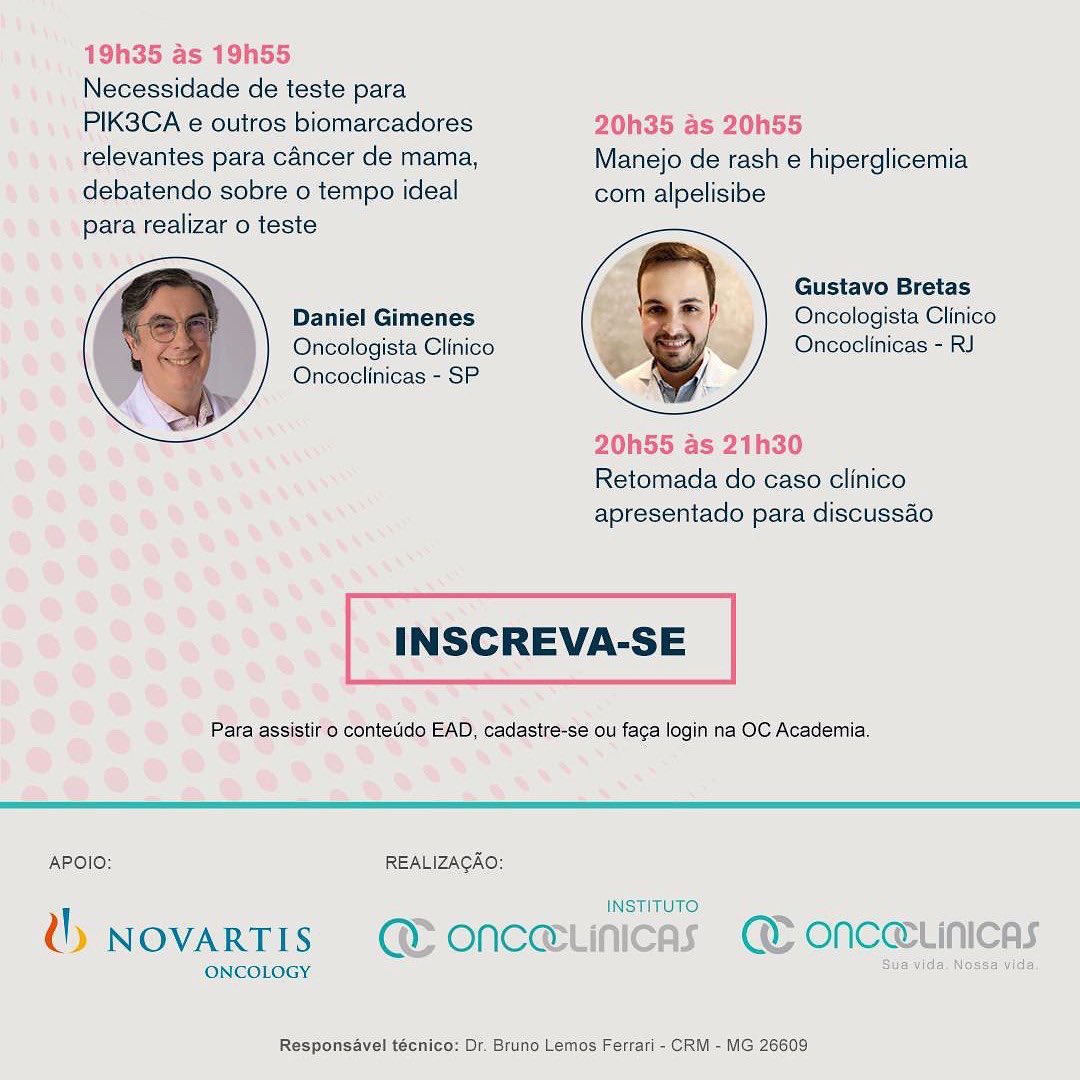 No dia 10/12 teremos o programa de aperfeiçoamento em oncologia - Mama. Um evento virtual da Academia Oncoclínicas, com nosso time de especialistas, moderado pelo <a href="/LeandroJonatad1/">Leandro Jonata Oliveira</a> 
Discussão de casos com realidade virtual! 

Inscrições no link: 
cloud.mkt-oncoclinicas.com/prog-aperf-onc…