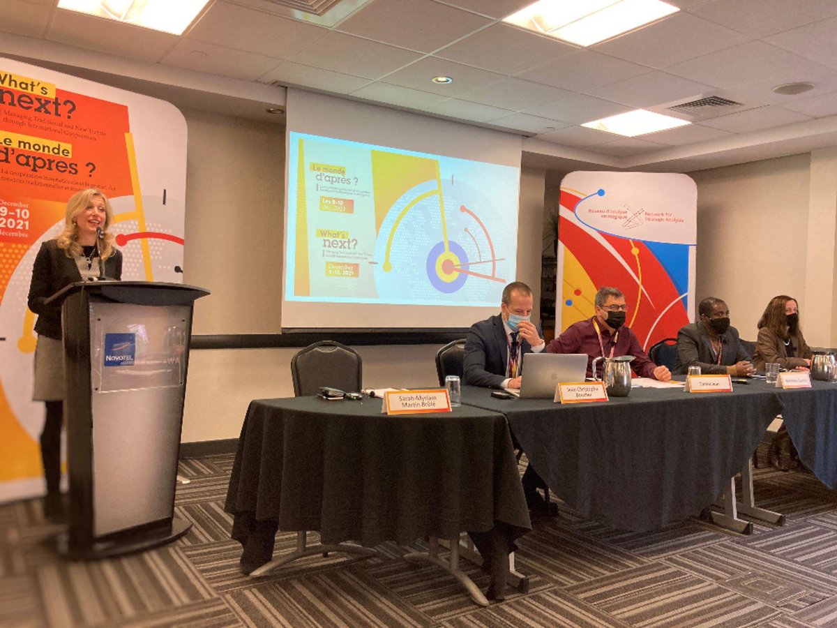 #WhatsNext | <a href="/RAS_NSA/">RAS-NSA</a> Axis 2 Research Lead <a href="/SaMyMarBru/">Sarah-Myriam Martin-Brûlé</a> begins our first panel on the the clash of regional and #international organizations. @jcboucher1, Daniel Jean, <a href="/SAHBelanger/">Stephanie Belanger</a> and <a href="/RorommeChantal/">Roromme Chantal</a> are the panelists.