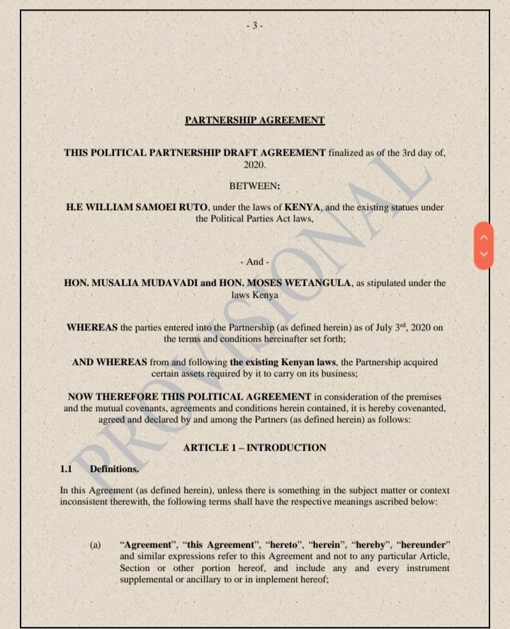 CaptainDominicO's tweet photo. Mudavadi has been working with Ruto all along we have their political partnership agreement document. https://t.co/4IG2x13m5H