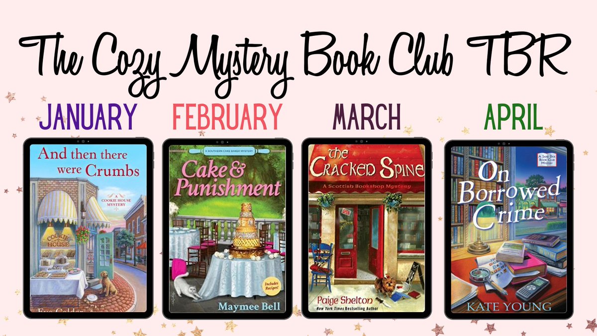 cozymysteryclub's tweet photo. We officially have our first four book club reads of 2022!

#sleuthers #cozymysteries #booktube https://t.co/JnrX3dARrl