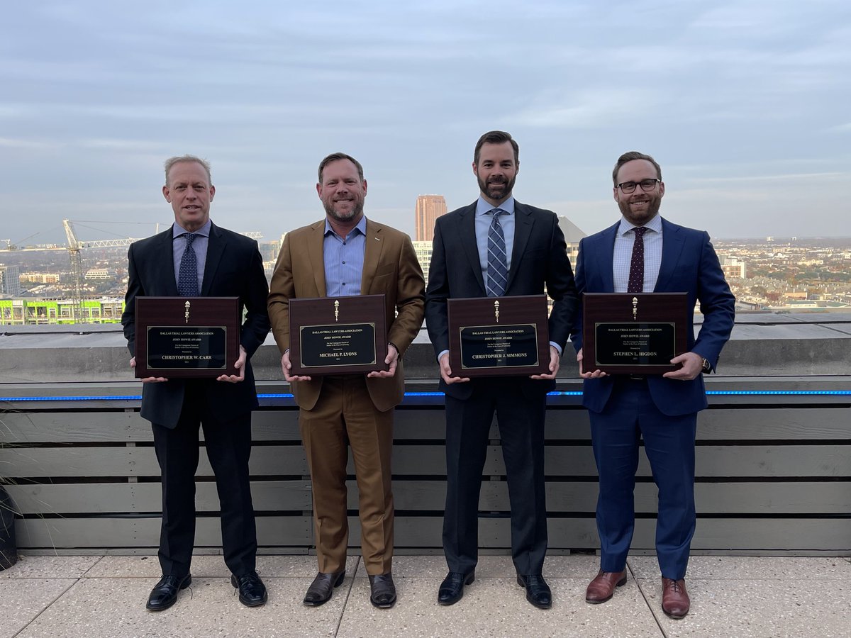 lyons_michael's tweet image. Yesterday we were finally all together at once to take a photo with our awards from being honored with the John Howie Award.  I am blessed to have such a great team of lawyers to practice with and I’m so honored to receive this recognition from our peers who I respect so much.