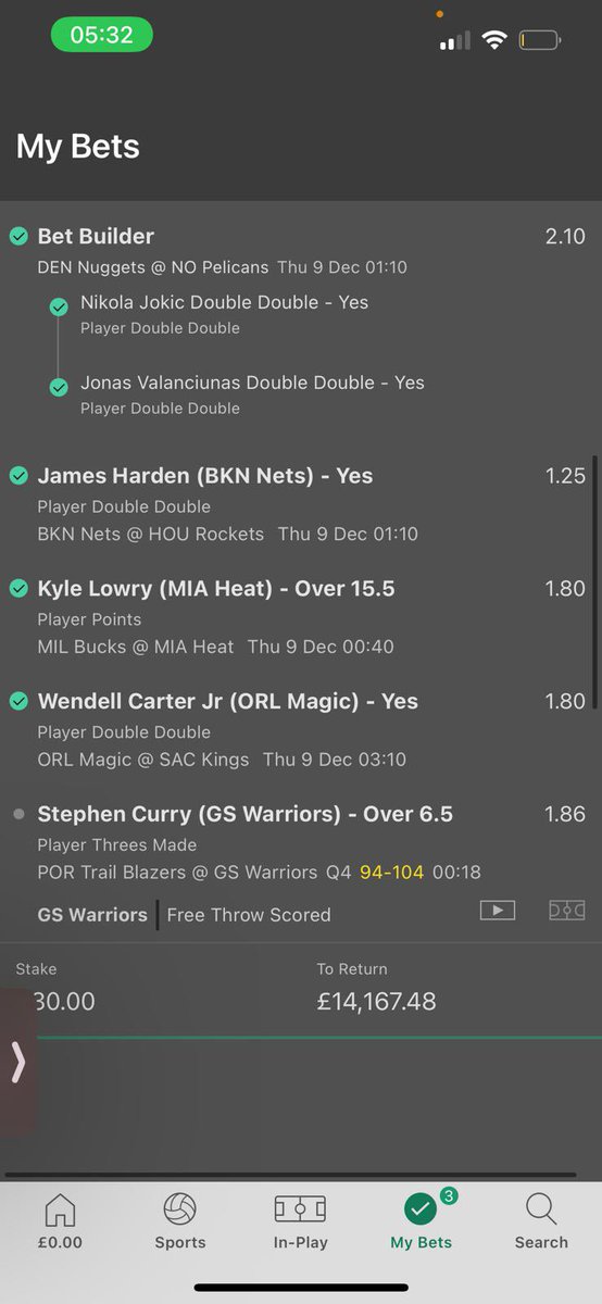 MichaelKenley1's tweet photo. One @StephenCurry30 three pointer away from nearly £15,000!! Thought it was the night for him to beat the record 👨‍🍳  @FanDuel @FDSportsbook @warriors @WarriorsPR @_brbetting @NBAonTNT @ESPNNBA @NBA @bet365 @bet365_us @Money23Green @KlayThompson @Dami0nLee @TheHoopGenius https://t.co/a6xmSu5o80