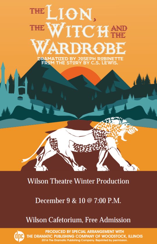 You have two chances to see our winter production presented by the Theatre 2 and Technical Theatre classes! Shows are tonight and tomorrow, 7 pm each evening at the Wilson cafeteria. Please see the link below to reserve your ticket! 🦁❄️🎟

m.signupgenius.com/#!/showSignUp/…