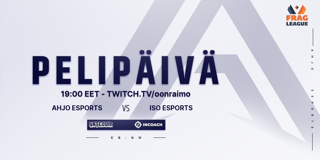 Se on taas finaalipäivä ja samalla kausi huipentuu! Fragleaguen kotimaan divarin finaali 19:00!

🆚 @EsportsISO 
⏰ 19:00
📺 Twitch.tv/oonraimo
🎙️ <a href="/Oonraimo/">Aleksi Takkinen</a> 
#csgofi #esportsfi