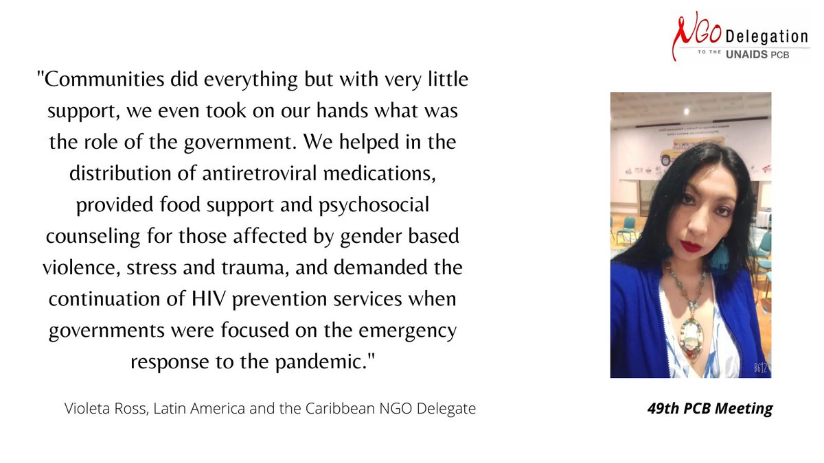 ngopcb's tweet photo. You may read the entire intervention of Violeta Ross, Latin America and the Caribbean, on agenda item 6 (Follow up to the 48th PCB Thematic Segment) here:
https://t.co/cNAXIyZwBU
#PCB49 #UNAIDS https://t.co/cT16k6GybV