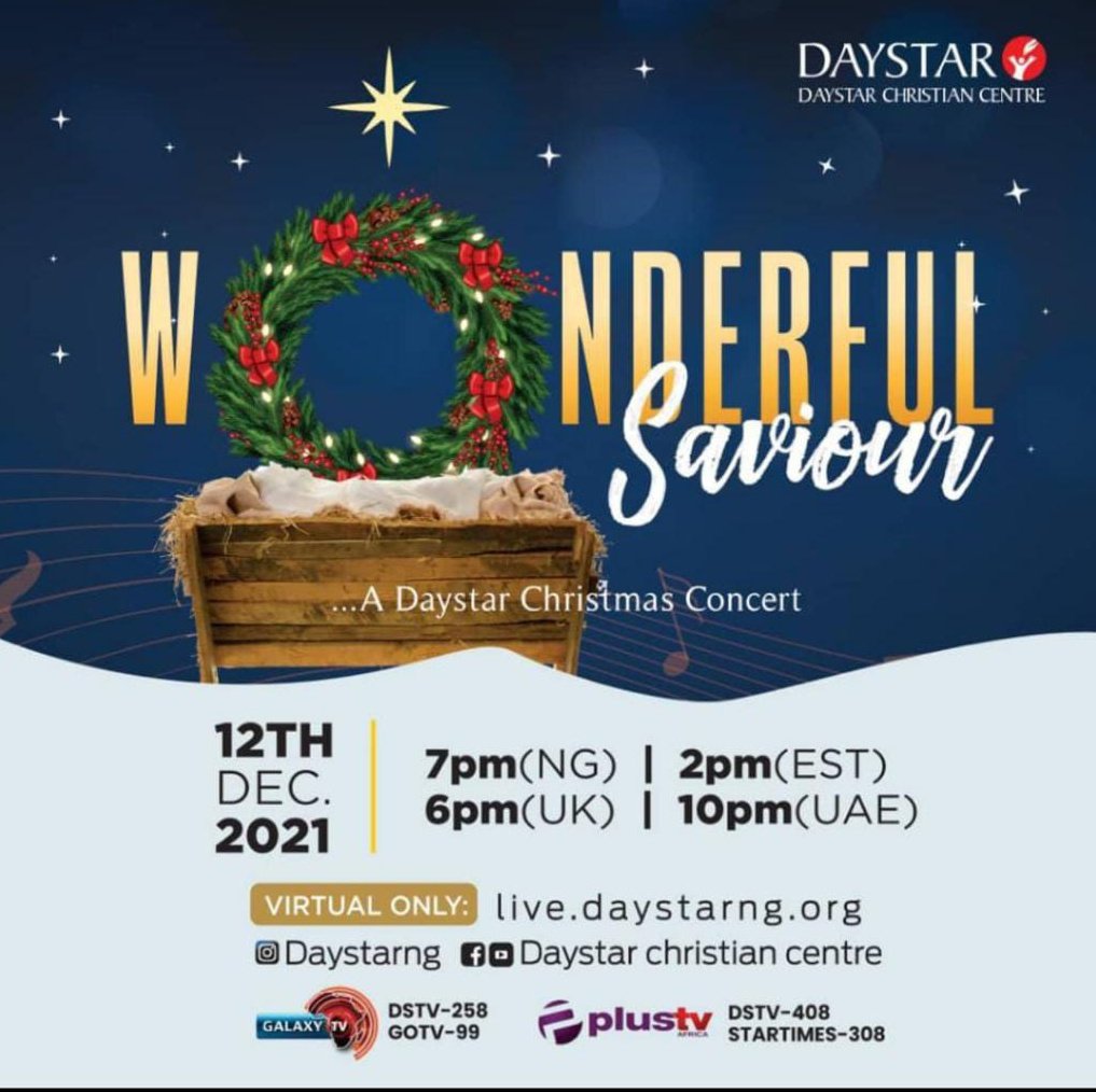 Pheyitunde's tweet photo. You do not want to miss this for anything. 💃💃💃
#DaystarChristmasConcert
#DaystarChristianCentre
#ChristmasCarol
#HealingStreamsOfGod
#WonderfulSavior
#12thDecember https://t.co/HGigzxblt8