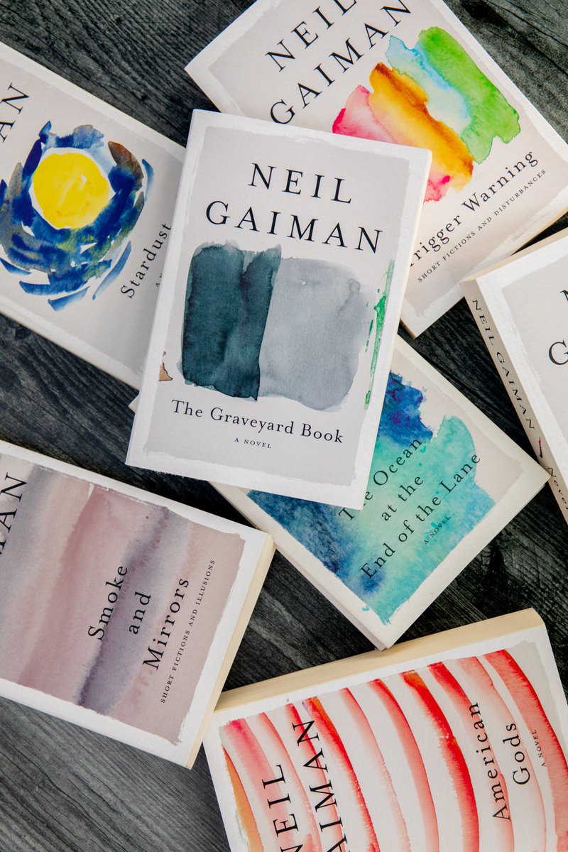 gaimanreader's tweet photo. In 2021, @neilhimself 's classic works of fiction were all repackaged with gorgeous new watercolor cover art. As a capstone to the year, we are giving away a complete set of all 10 books to one lucky winner. Enter for your chance to win here: https://t.co/uwdbgYyoCe USA only. https://t.co/Sz98AKgmLa