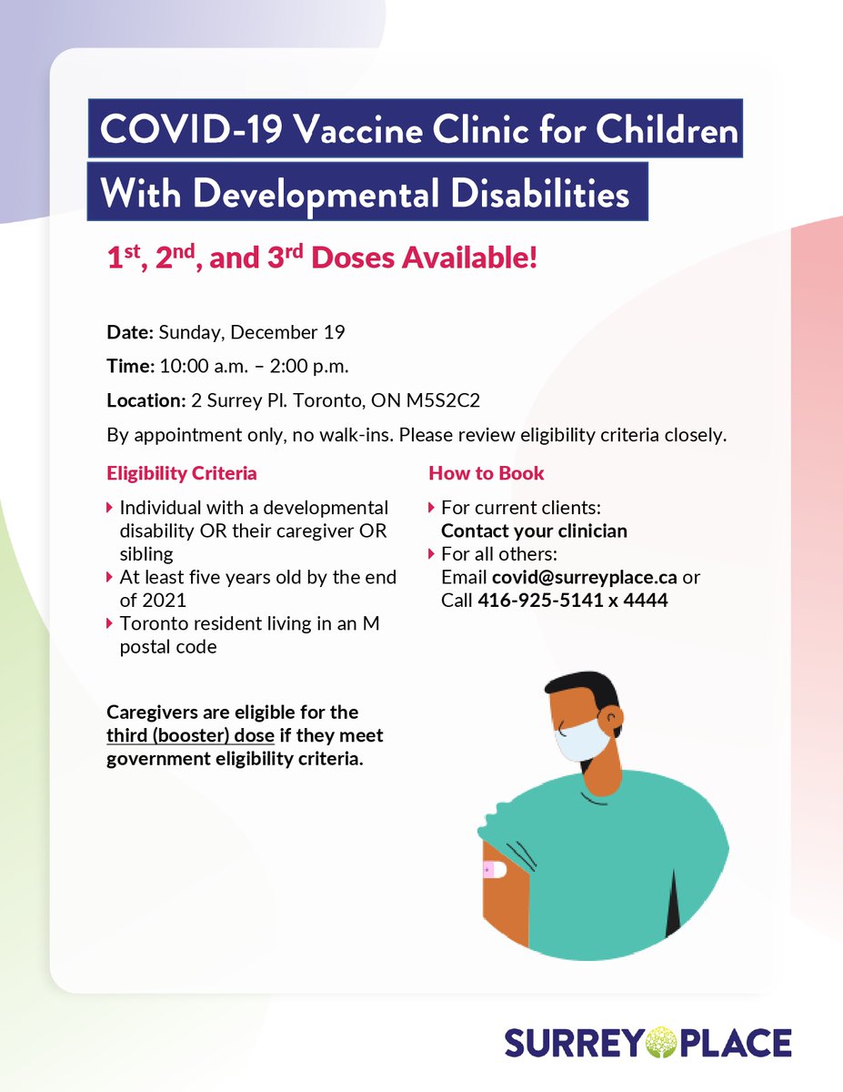 Want to get your family vaccinated before the holidays? Don't miss our upcoming #COVID19 vaccine clinic for children with developmental disabilities on December 19! See below for eligibility and how to sign up. Register by December 15 👇