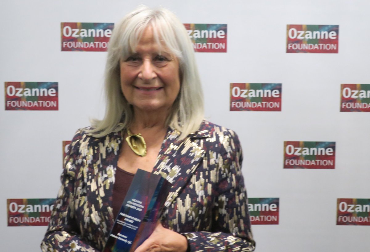 Our #OutstandingParliamentarian award in the Upper House went to Baroness @HelenaKennedyQC for her lifelong championing of #LGBT rights & her leadership of the group that delivered the #CooperReport, which set out how to effectively #BanConversionTherapy