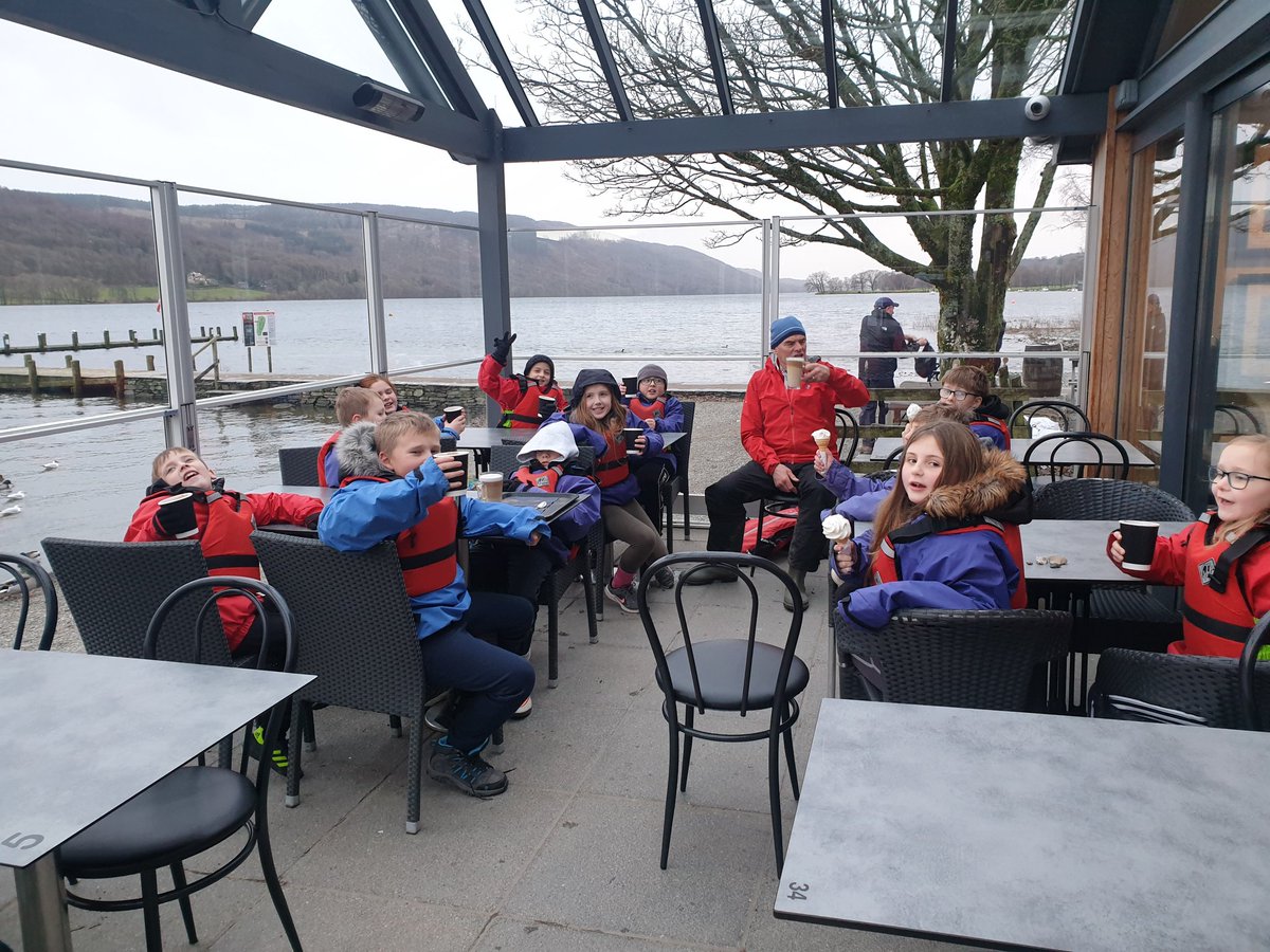 The children are busy enjoying an ice cream or hot chocolate after rowing across the lake, and learning lots of Coniston history. A perfect way to end our final full day at Thurston! <a href="/simonsideschool/">Simonside Primary</a> @ThurstonOEC <a href="/MrRHoward/">Mr Howard</a>