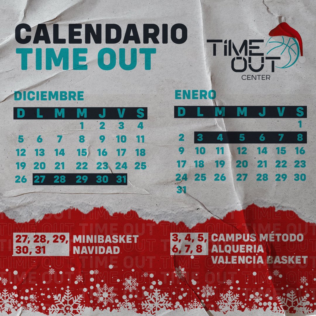 timeout_basket's tweet photo. PORQUE LLEGAN MESES SÚPER CARGADOS 💥🏀
Os presentamos nuestro calendario de los meses DICIEMBRE y ENERO 😁
Para que esteis al tanto de todo lo que se viene 🤜🏻🤛🏻 #timeoutcenter #timeout #baloncesto #tumomento https://t.co/Z5UcMZXK3t