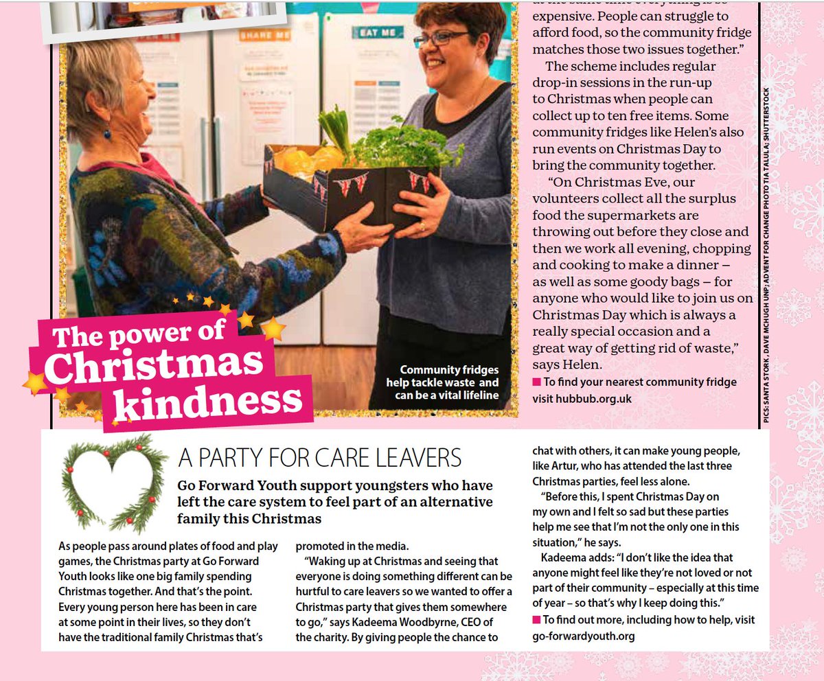 So delighted to be featured in the latest issue of <a href="/yoursmagazine/">Yours magazine</a> where we spoke about our annual Christmas Day event for care-experienced young people. Thank you <a href="/katharinewoo/">Katharine Wootton</a> for speaking with us.
#careleavers #ukcharity #makingadifference #christmaskindness #islington