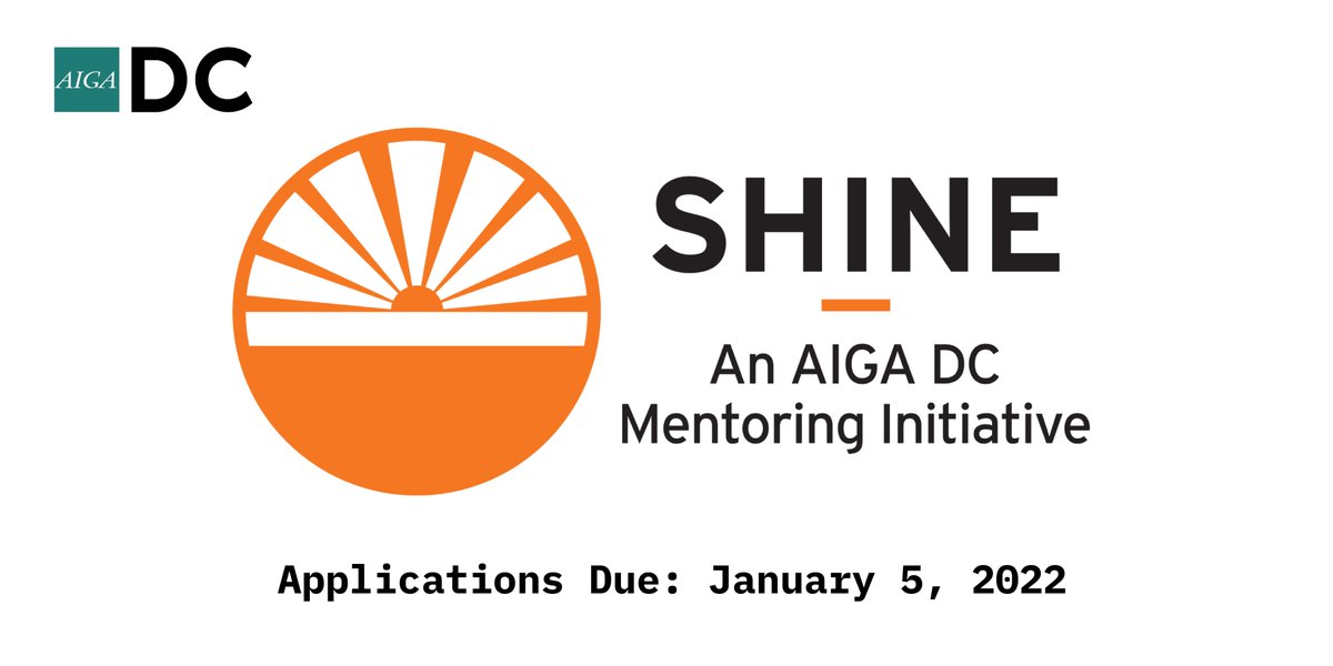 SHINE 2022 applications are now open! <a href="/AIGADC_SHINE/">AIGA DC SHINE</a> is a four-month mentoring program that matches mentors and mentees around the DMV design community. Learn more and apply today! dc.aiga.org/programs-initi…