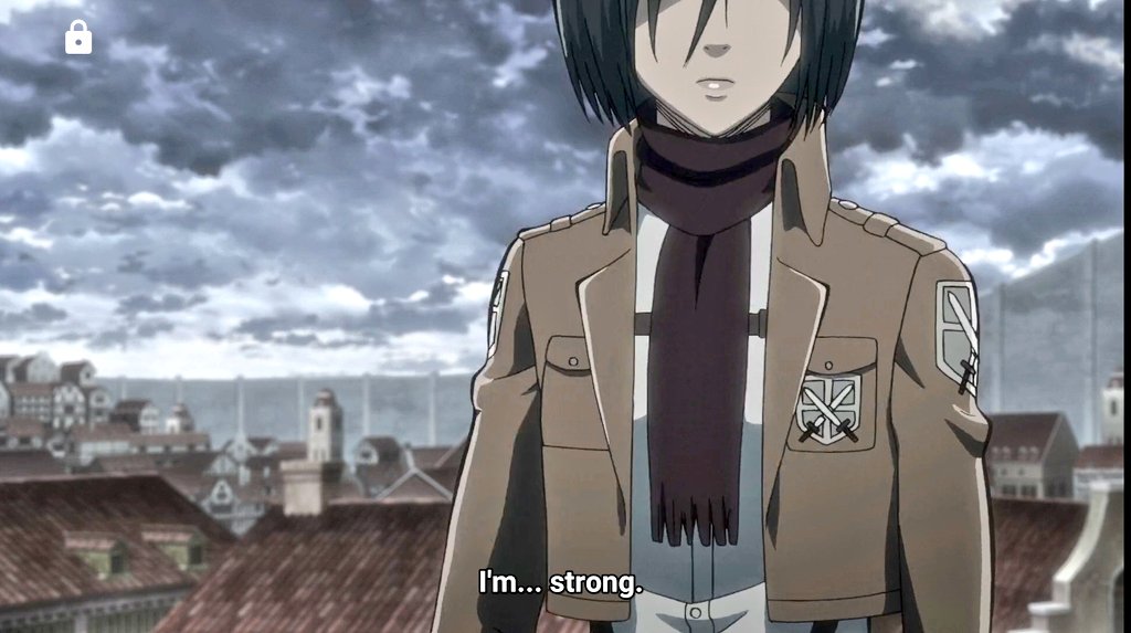 Else3idy2's tweet photo. "I'm strong.. stronger than all of you.. far stronger and so, i can kick around those titans even alone.. forget lacking titans, you're all nothing but cowards.. feel free to sit back and watch"
#aot #epi7 #Mikasa https://t.co/E99H3GLLsY