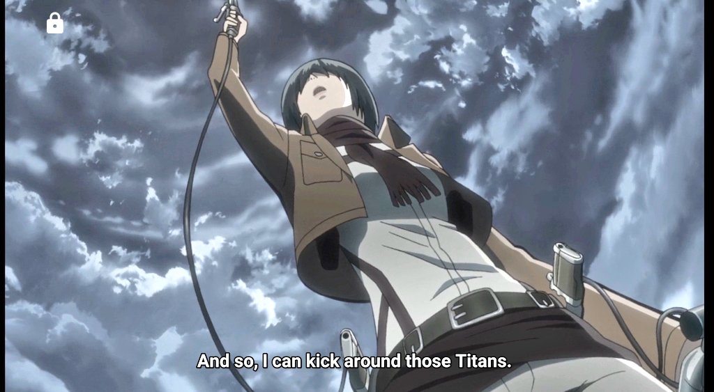 Else3idy2's tweet photo. "I'm strong.. stronger than all of you.. far stronger and so, i can kick around those titans even alone.. forget lacking titans, you're all nothing but cowards.. feel free to sit back and watch"
#aot #epi7 #Mikasa https://t.co/E99H3GLLsY