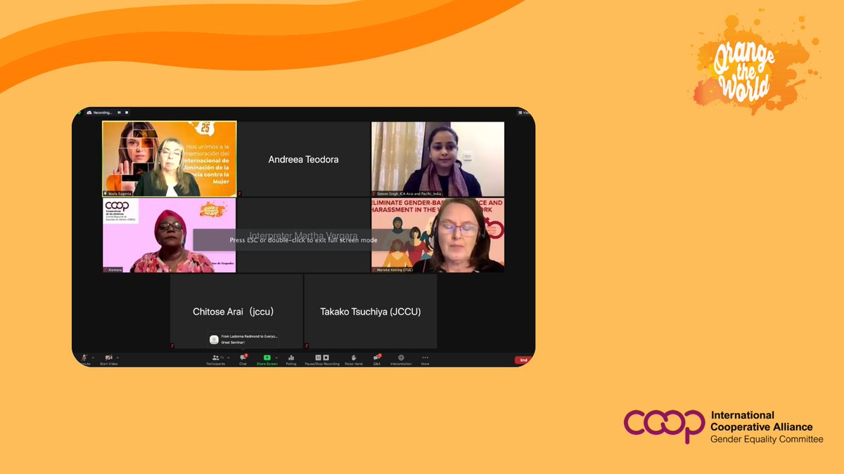 icacoop's tweet photo. The #ICAGEC webinar 'End Violence against women now' has just finished, not our #coops4women commitment!

THANK YOU! Around 100 people joined us today!  

🗣️ @Meugeniaperezea"It is very important to strengthen education actions &amp; also to joint efforts with #tradeunions"

#16days https://t.co/LM48ZTWR20