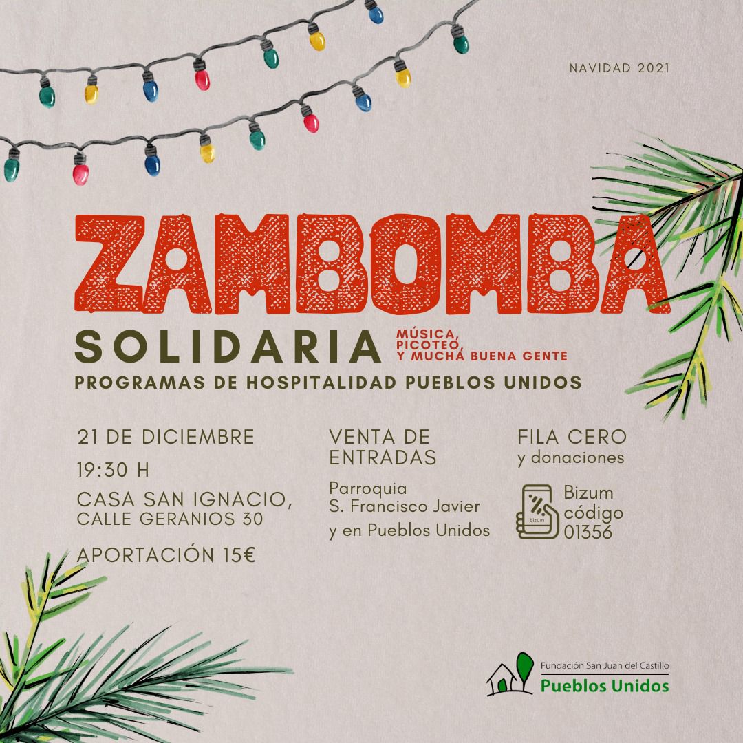 pueblos_unidos's tweet photo. Te invitamos a una ZAMBOMBA solidaria para celebrar juntos la navidad🎄
Con tu ayuda queremos seguir acompañando a las personas migrantes en riesgo de exclusión social
Lo recaudado se destinará a nuestros programas de #hospitalidad
Aportación: 15€. Hay fila cero
¡TE ESPERAMOS! https://t.co/cgqxRlHIch