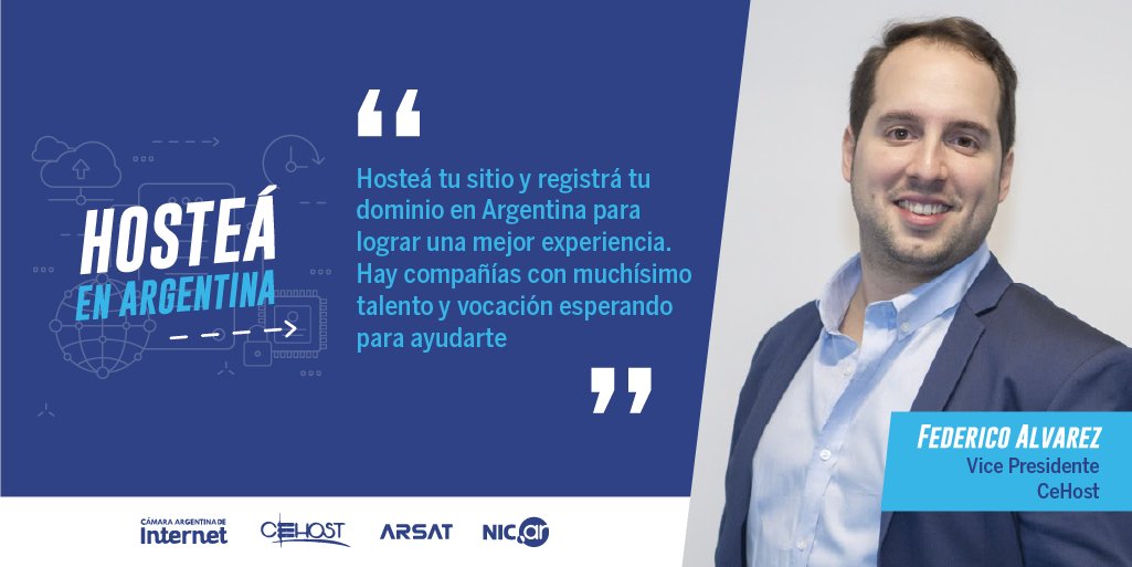 nicargentina's tweet photo. Federico Alvarez, Vice Presidente de #CeHost te recomienda: hospedar tu sitio en empresas nacionales ➕ dominio propio ‘.ar’ ➡️ para aprovechar los beneficios e impulsar la actividad del sector ✔️ #HosteáEnArgentina. 
Conocé más en https://t.co/4vC4BrsPRG
@CabaseAr @ARSATSA https://t.co/CIrEA9yjpk