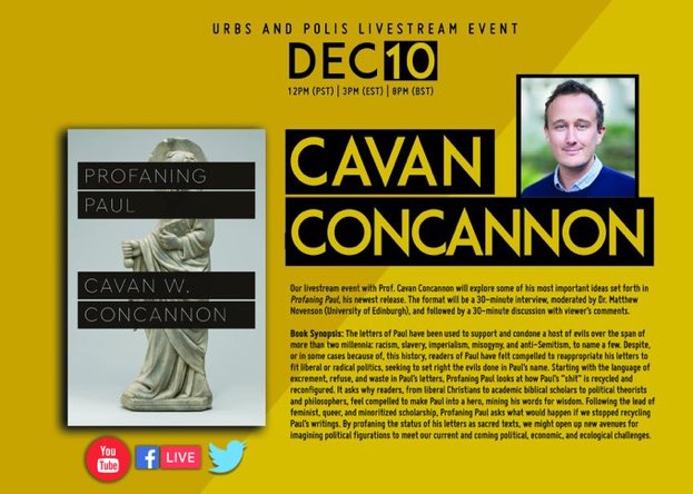 CavanConcannon's tweet photo. Come listen to Matt Novenson and me talk about #ProfaningPaul this Friday! @UChicagoPress @Class_200 https://t.co/ajqmPAXTxU