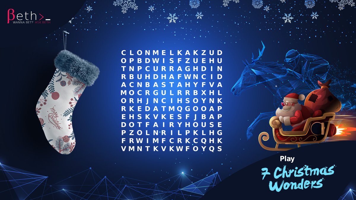 Tournament time! 🔎
Play a word search game and find the names of 10 racecourses to receive 2 points for each. 
Write the found words to our Support Team via the live chat or support@beth.bet email and get points. Good luck! ☘️
beth.bet/7-christmas-wo…
#wannabet #askbeth