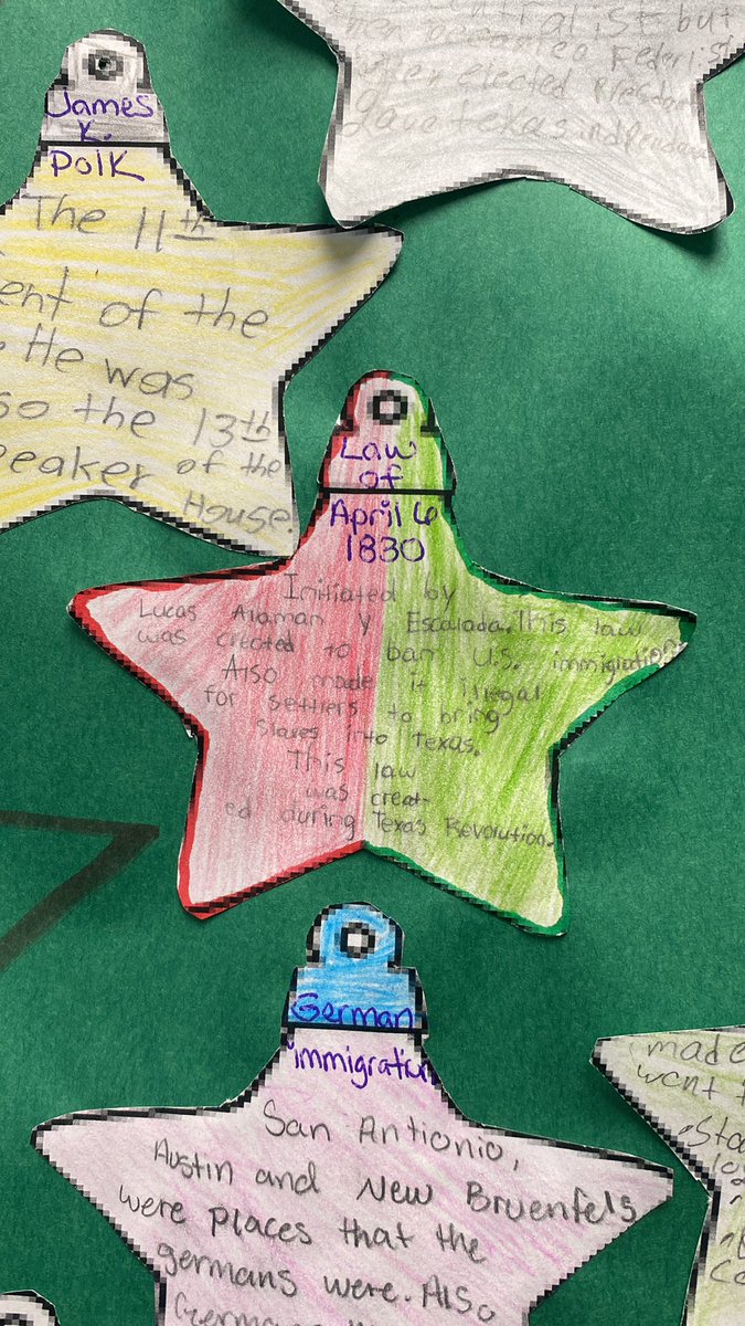 Melissab_JHS's tweet photo. Feeling the holiday spirit๐ 7th grade Moose create Texas Era term trees! Way to shine Moose๐ #MMSMoose #Liveandincolor https://t.co/sHZHSE73e5