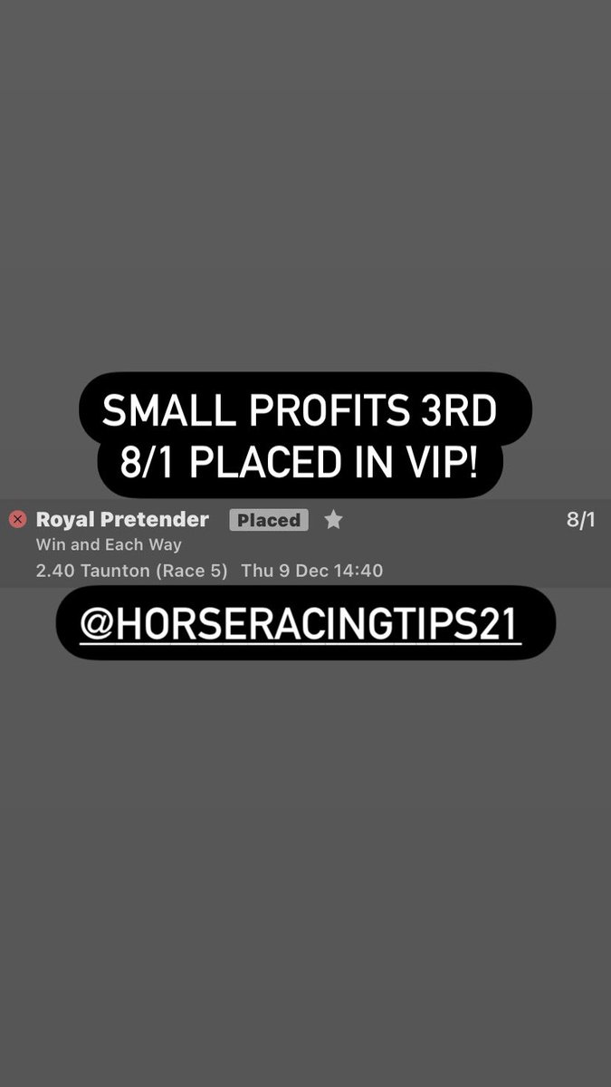 Good day so far with a few still to go!🤞🏻

Let’s smash the bookies!❤️

Join my group⤵️

t.me/HorseTips21