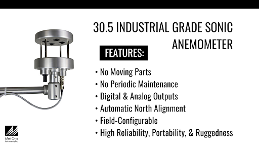 met_one's tweet photo. The 30.5 Sonic Anemometer is designed for ambient wind sensing in harsh environments and is a replacement for conventional mechanical propeller-and-cup anemometers. Learn more about its features below.
➡️ https://t.co/kUZsRZ8DWg
#windsensor #meteorology #extremeweather https://t.co/bjOLPR3Va2
