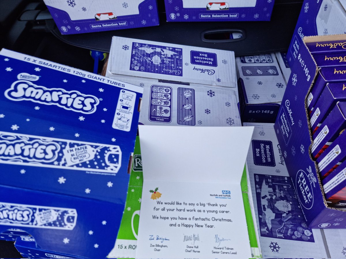 Christmas is here 150 selection boxes 70 tubes of smarties and 80 tubes of fruit pasties of to young carers groups who joined us a Pleasurewood Hills