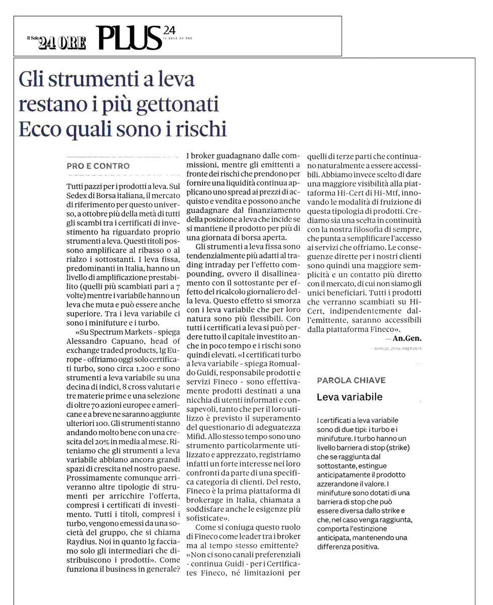 mymediarelation's tweet photo. Gli strumenti a leva variabile hanno grandi spazi di crescita in #Italia. @SpectrumMarkets ci punta molto certificati turbo, circa 1.200, che stanno andando molto bene con una crescita del 20% in media al mese.

@Plus24Risparmio - @sole24ore
#invest #Finance https://t.co/7whYzL5VrE