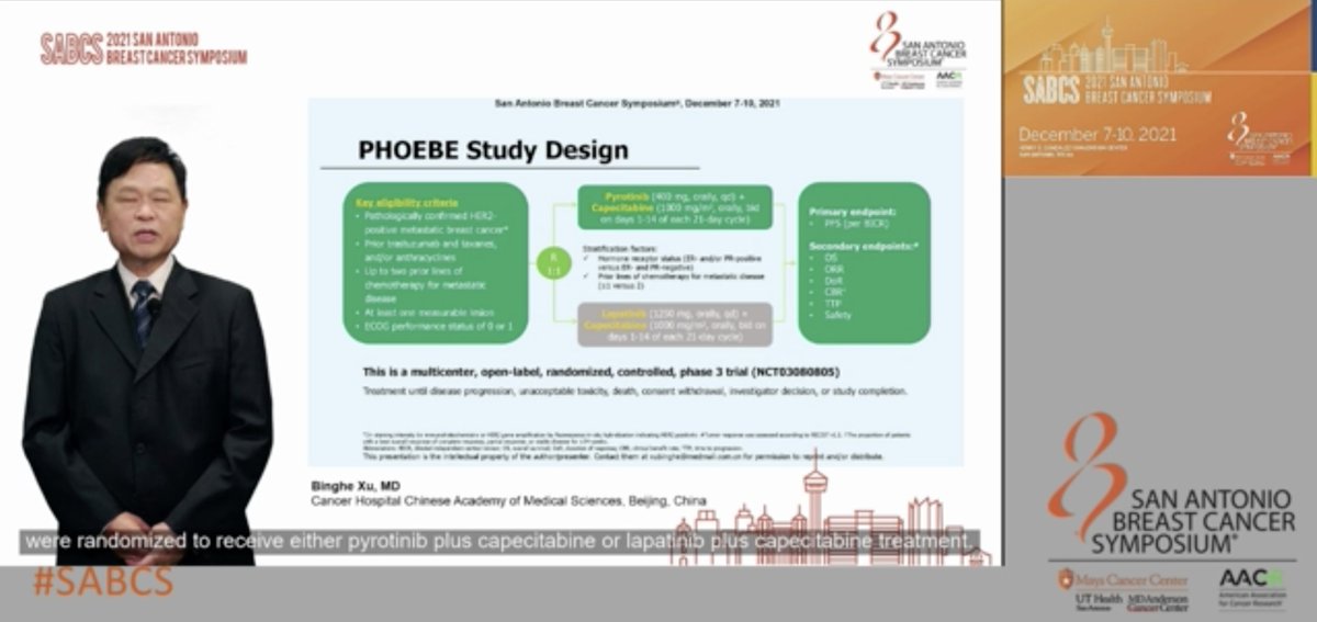 matteolambe's tweet photo. General session 3 at #SABCS21: updated results from #PHOEBE trial showing improved OS with #pyrotinib vs. #lapatinib in combination with #capecitabine in patients with #HER2+ metastatic #BreastCancer (but no prior #pertuzumab nor #TDM1...slides are too foggy to post :(
@OncoAlert https://t.co/fGEofS0ADz