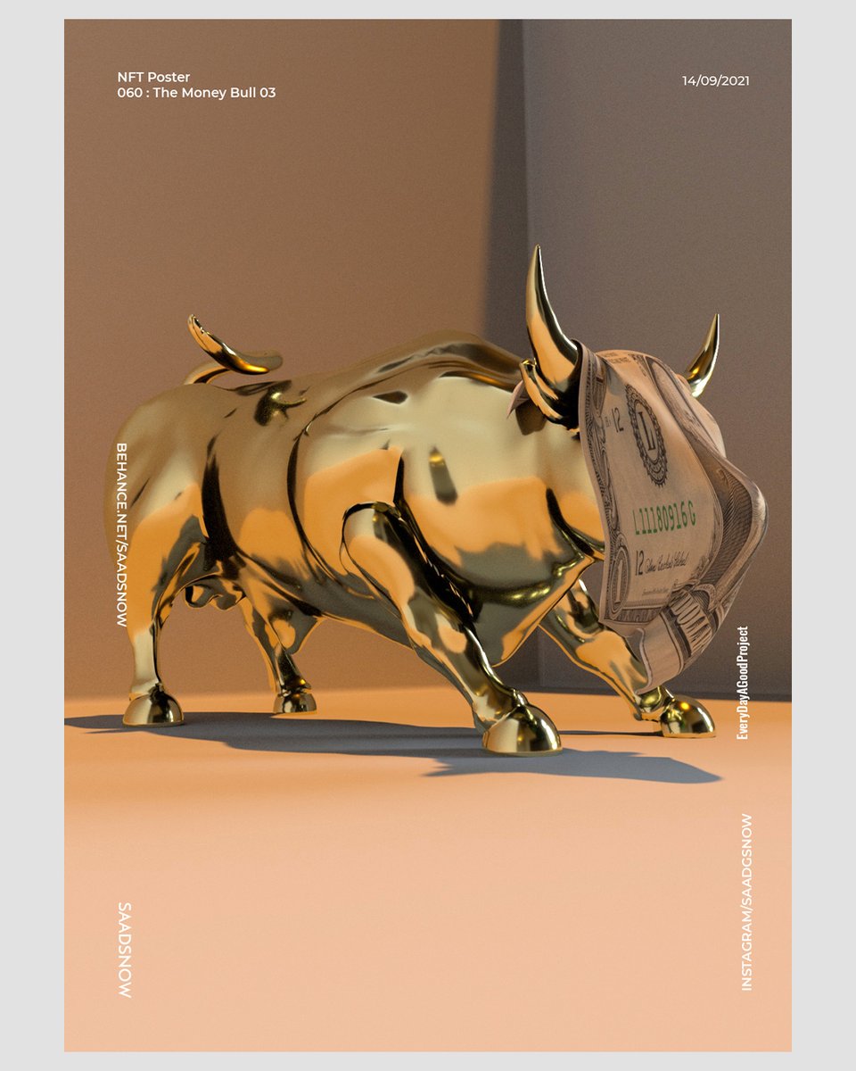 GamraniSaad's tweet photo. Money bull
.
.
.
.
.
.
.
#NFT #arnoldrender #tyflow #redshift3d #conceptart #dailyrender #mograph #cinema4d #motiondesigners #motiongraphics #mdcollective #mgcollective #contemporaryart #artexhibition  #scifiart #magicfabricblog #c4d #howiseedatworld #maxonc4d #synthwave https://t.co/vteDHdCMuz