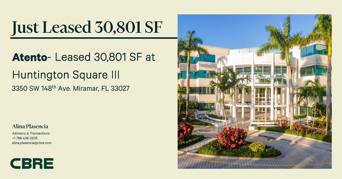 CRE_Properties's tweet photo. I am pleased to have assisted Atento on their 30,801 office lease. #officeleasing #miamirealestate https://t.co/DhHgaBOp9L