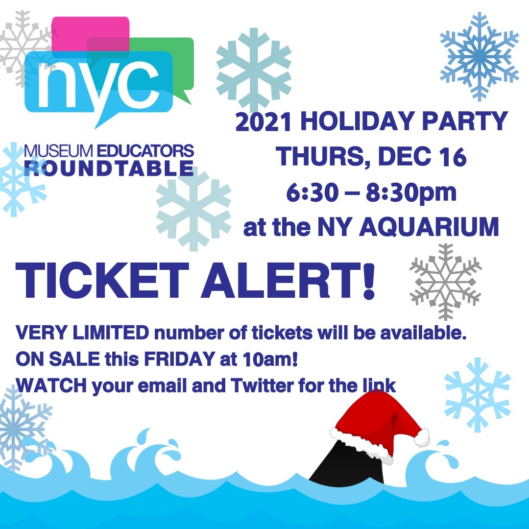 Heads up! NYCMER has a very limited number of tickets for our Annual Holiday Party, which go on sale Friday at 10am EST.  We are expecting this to sell out! Members, keep an eye on your inbox to secure your spot. "Sea" you <a href="/nyaquarium/">New York Aquarium</a> next week! #NYCMER #MuseumEd 🐋🐠🦈❄️🌟☃️😀