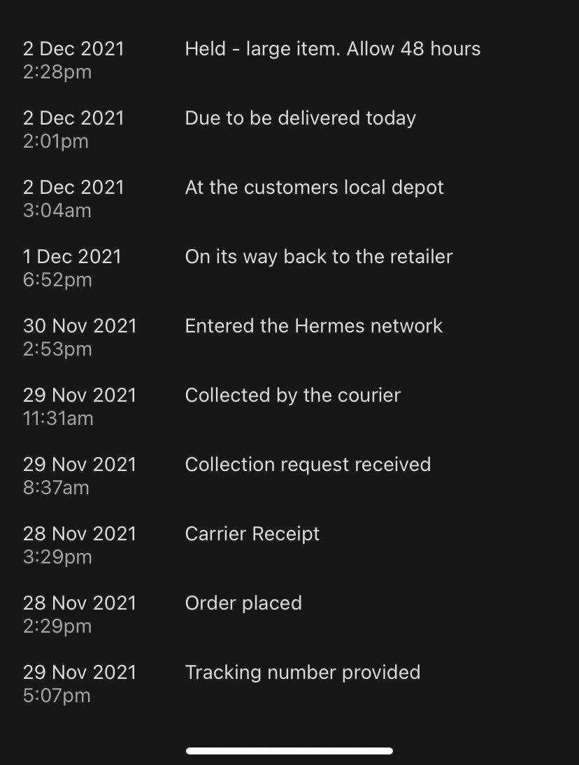 Loisherbert's tweet photo. @Hermesparcels day 3 of tweeting you! I have never experienced such awful service, trying all morning and it is impossible to get to speak to an actual person !! A parcel larger than expected? when you pay for a size/weight? Held for 48hours which has now been removed? Answers!! https://t.co/Ch5Be62bII