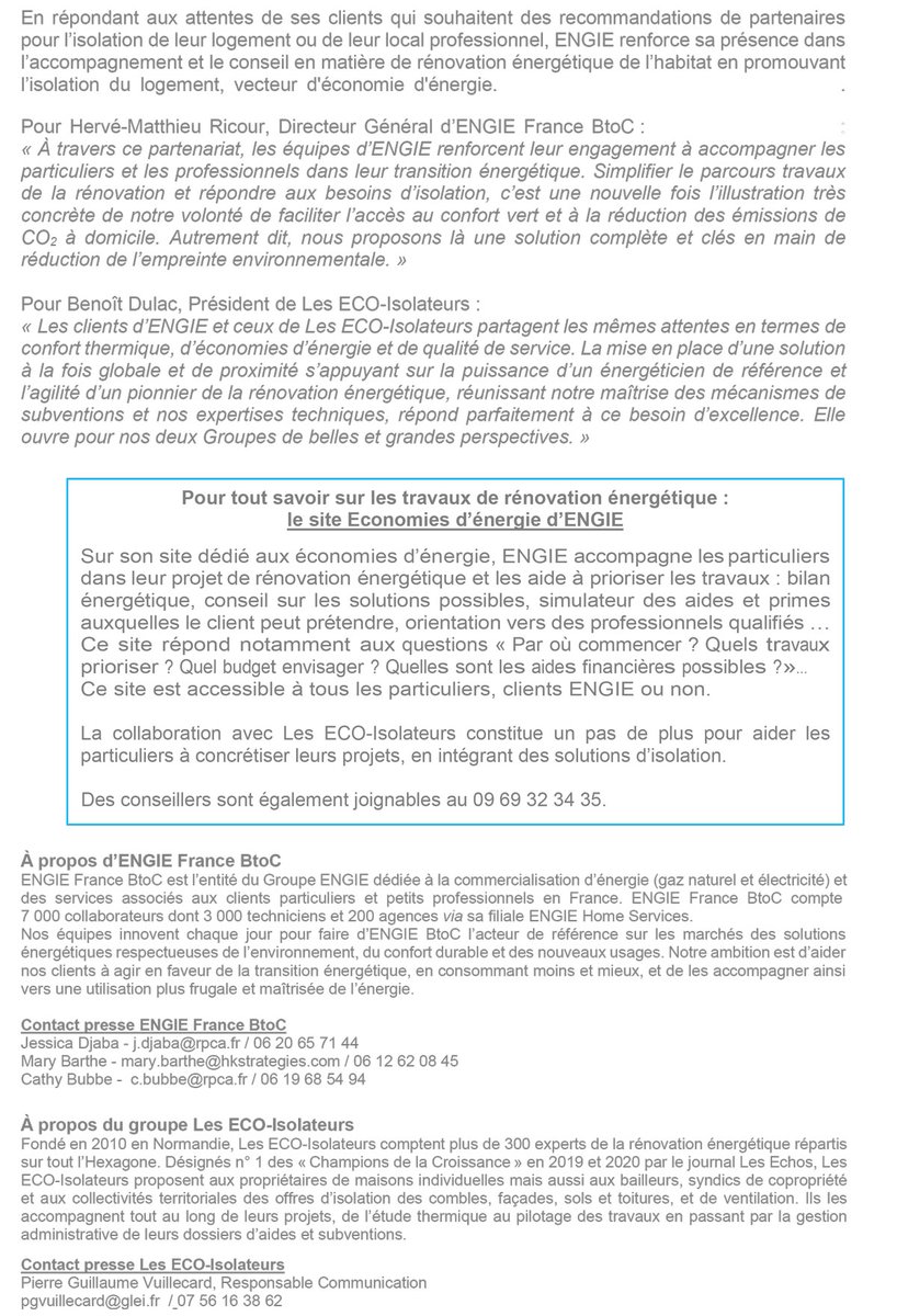 ENGIE agit avec Les ECO-Isolateurs 💪
Il ne manquait à ENGIE que l’expertise de l’isolation de l’enveloppe des bâtiments pour devenir un champion toutes catégories de la rénovation énergétique. 
C’est précisément ce que lui apporte le partenariat noué avec Les ECO-Isolateurs 🤝
